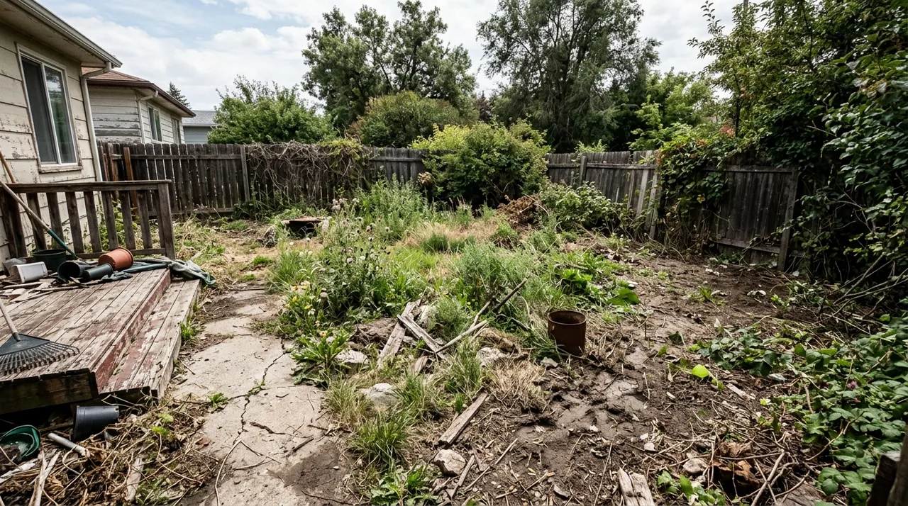 Overgrown yard before transformation